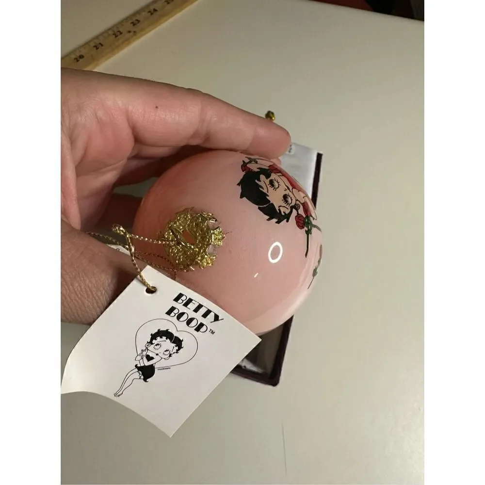 Vintage Collectible Betty Boop Glass Pink Roses Christmas Ornament Hand Painted